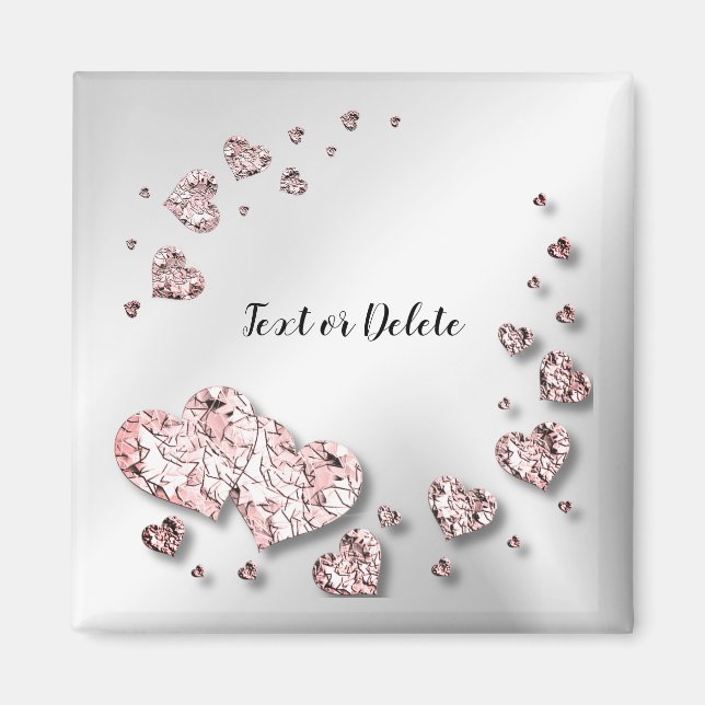 Imán Gris rosa Corazones brillantes Geométrico Elegante (Frente)