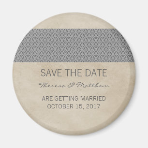 Imán Gris Rustic Damask Save the Date Magnet