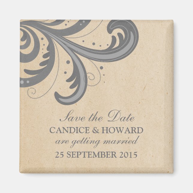 Imán Gris Stylish Swirls Save the Date Magnet (Frente)