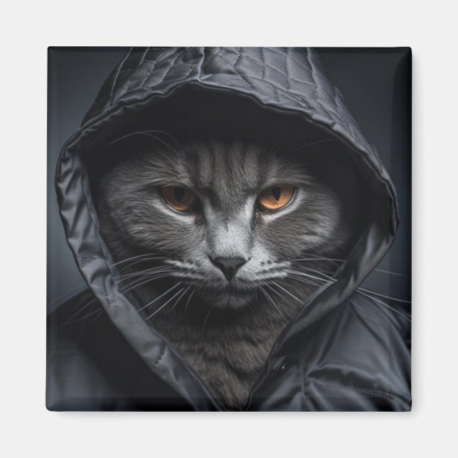 Imán Gris Tom Cat Con Chaqueta De Hoodie Magnet (Frente)