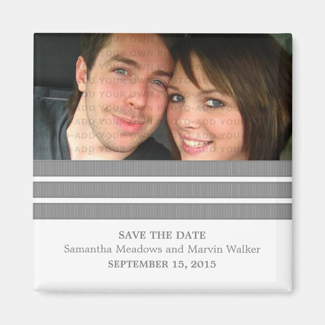 Imán Gris Triple Stripe Photo Save the Date Magnet (Frente)
