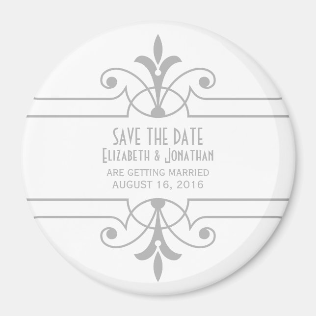 Imán Gris v2 Fancy Ornamental Save the Date Magnet (Frente)