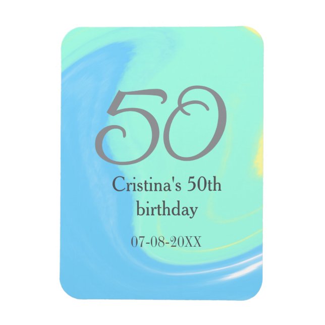Imán Gris verde azul 50 cumpleaños añadir fecha retro (Vertical)