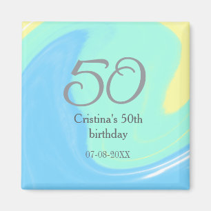 Imán Gris verde azul 50 cumpleaños añadir fecha retro