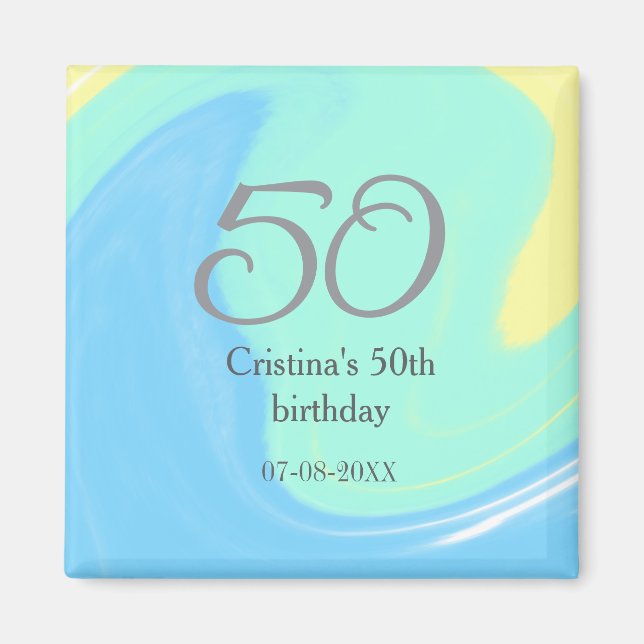 Imán Gris verde azul 50 cumpleaños añadir fecha retro (Frente)