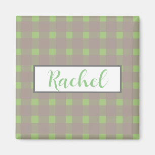 Imán Gris verde Gingham personalizado