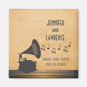 Imán Gris Vintage Gramophone Save the Date Magnet