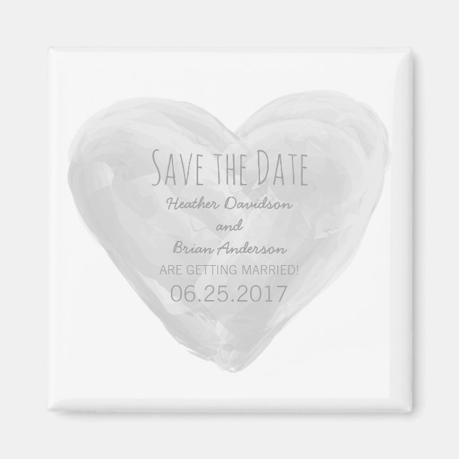Imán Gris Watercolor Heart Save the Date Magnet (Frente)
