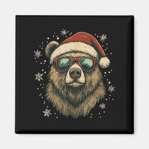 Imán Grizzly Bear Gorro de Santa Divertido Lindo Amante