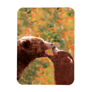 Imán Grizzly Bear Mom and Cub Painting - Wildlife Art