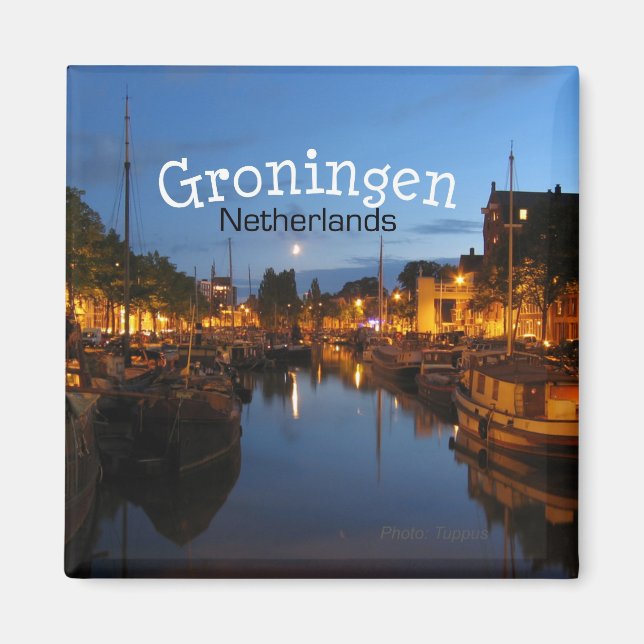 Imán Groningen Países Bajos Night Scene Fridge Magnet (Frente)