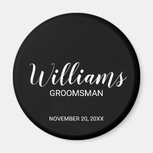 Imán Groomsman personalizado con escritura moderna negr