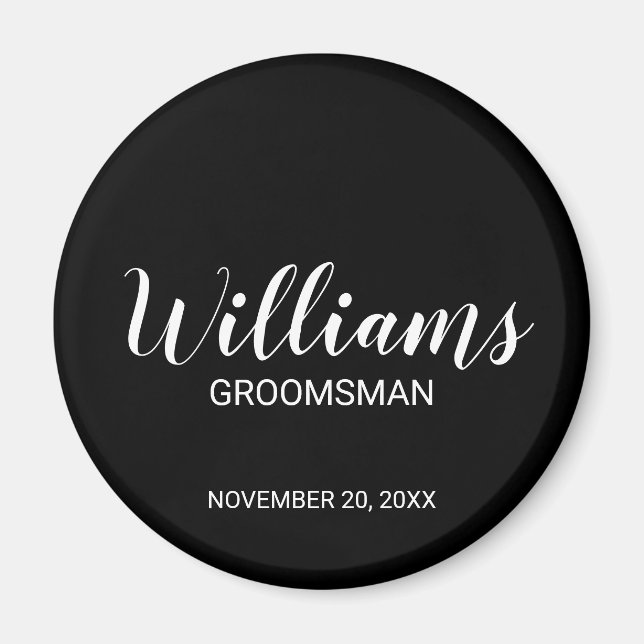 Imán Groomsman personalizado con escritura moderna negr (Frente)