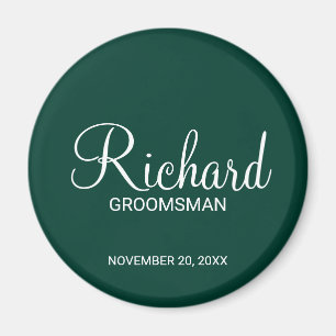 Imán Groomsman personalizado con escritura moderna verd