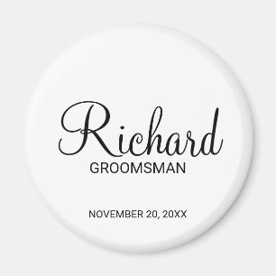 Imán Groomsman personalizado con guión moderno