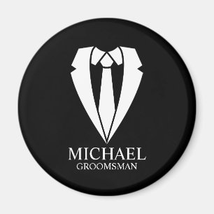 Imán Groomsmen personalizado de Boda negro