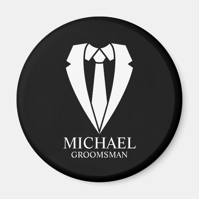 Imán Groomsmen personalizado de Boda negro (Frente)