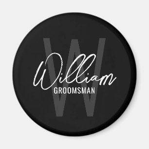 Imán Groomsmen personalizado de escritura moderna negra
