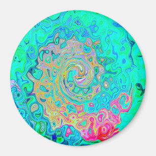 Imán Groovy Abstract Retro Rainbow Liquid Swirl