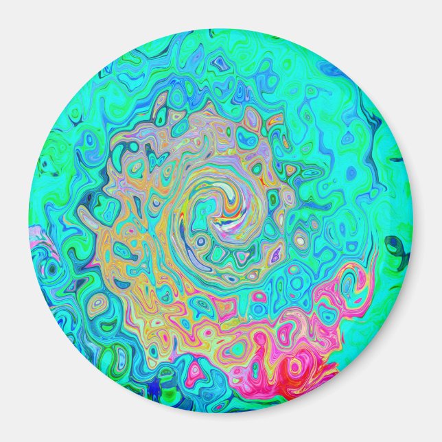 Imán Groovy Abstract Retro Rainbow Liquid Swirl (Frente)