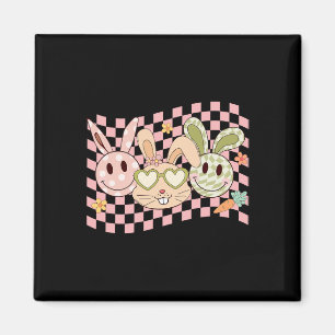 Imán Groovy Bunny Smile Face Happy Easter Day Rabbit Hi