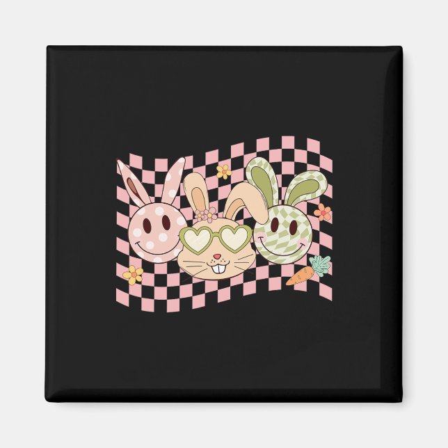 Imán Groovy Bunny Smile Face Happy Easter Day Rabbit Hi (Frente)