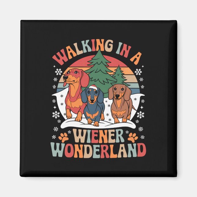 Imán Groovy Caminando En Un Wiener Wonderland Dachshund (Frente)