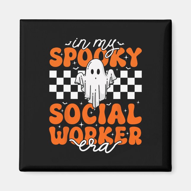 Imán Groovy En Mi Era De Trabajador Social Cute Fantasm (Frente)