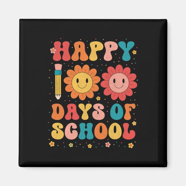 Imán Groovy Feliz 100 días de maestro escolar 100 días (Frente)