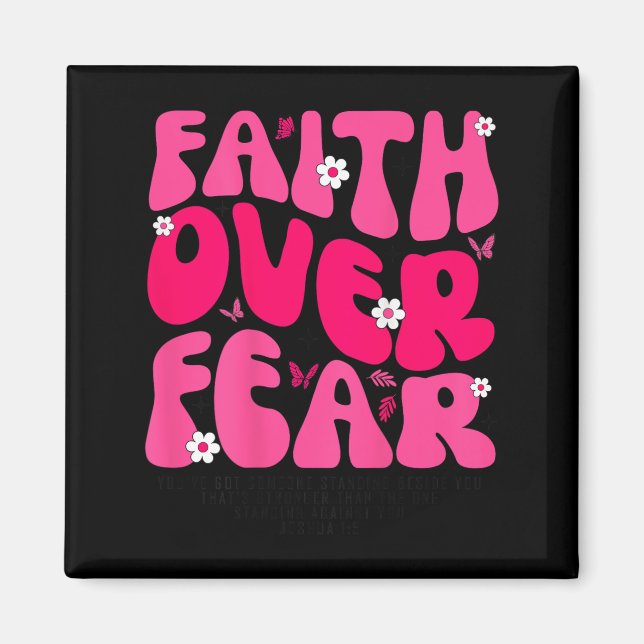 Imán Groovy Floral Fe Sobre el Miedo Religioso Dios Cri (Frente)