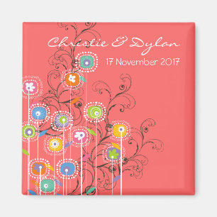 Imán Groovy Flowers Garden Whimsical Save The Date