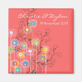 Imán Groovy Flowers Garden Whimsical Save The Date