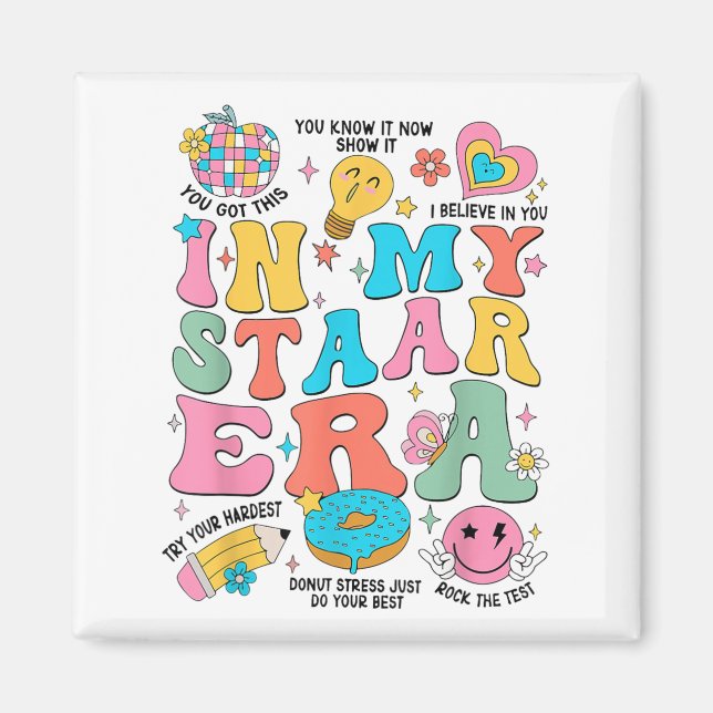 Imán Groovy In My Starr Era Testing Day Teacher Kids Mo (Frente)