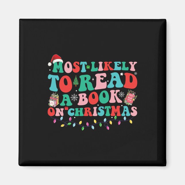 Imán Groovy Navidad Más Probable Que Lea Un Libro En Ch (Frente)