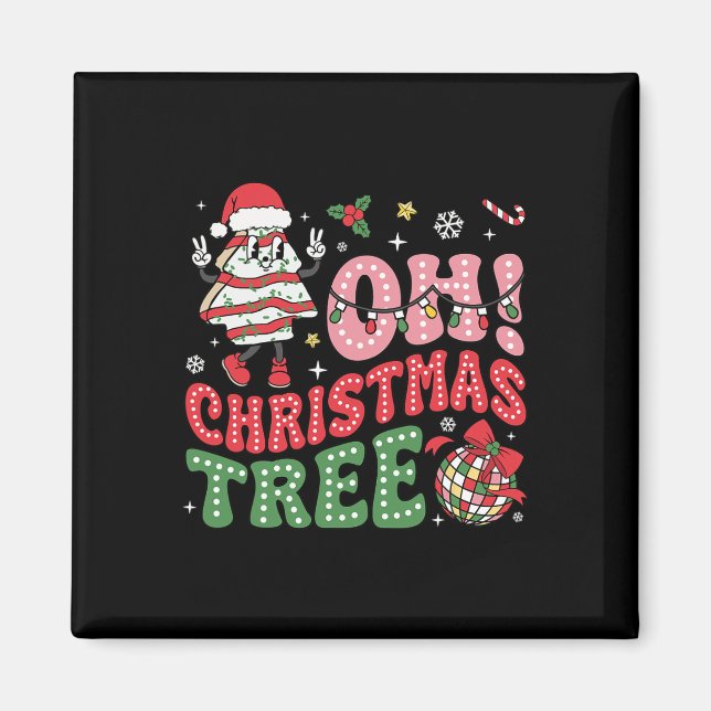 Imán Groovy Oh Christmas Tree Cakes Funny Xmas Cake Lov (Frente)