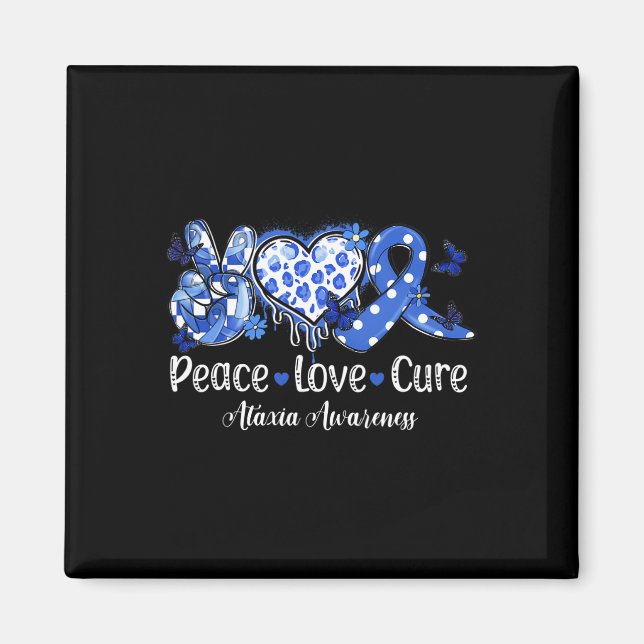 Imán Groovy Peace Love Cure Blue Ribbon Ataxia Awarenes (Frente)