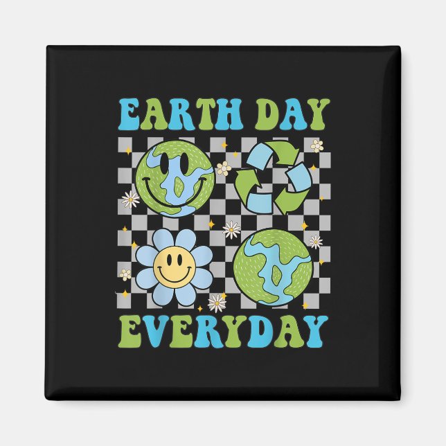 Imán Groovy Planet recicla Día de la Tierra Todos los d (Frente)
