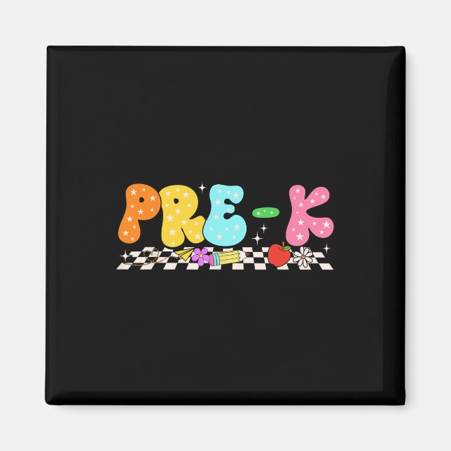 Imán Groovy Pre-k De vuelta a la escuela Primer día de  (Frente)