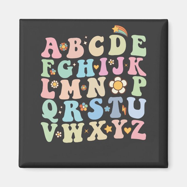 Imán Groovy Pre K Kindergarten Alphabet ABC Retro (Frente)