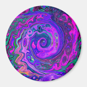Imán Groovy Resumen Retro Magenta y Púrpura Swirl