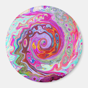 Imán Groovy Resumen Retro Pink caliente y Blue Swirl