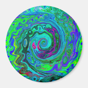 Imán Groovy Resumen Swirl Retro Verde y Azul