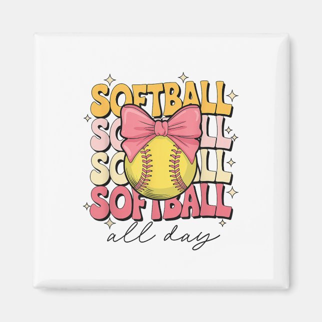 Imán Groovy Softball Coquette Bow Softball Lover Softba (Frente)