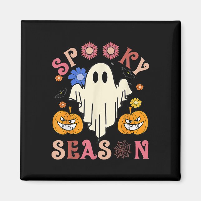 Imán Groovy Spooky Season Cute Ghost Pumpkin Ha (Frente)