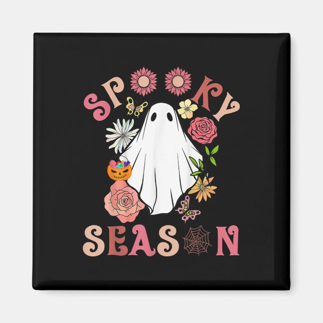 Imán Groovy Spooky Season Cute Ghost Pumpkin Ha (Frente)