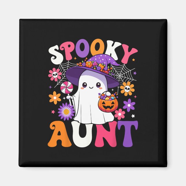 Imán Groovy Spooky Tía Halloween Ghost Pumpkin Hallowee (Frente)