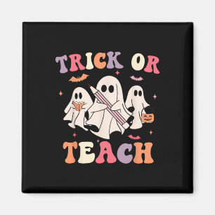 Imán Groovy Teacher Halloween Retro Trick O Teach Flick