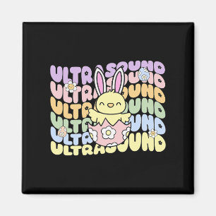 Imán Groovy Ultrasound Tech Bunny Chick Eggs Easter Son