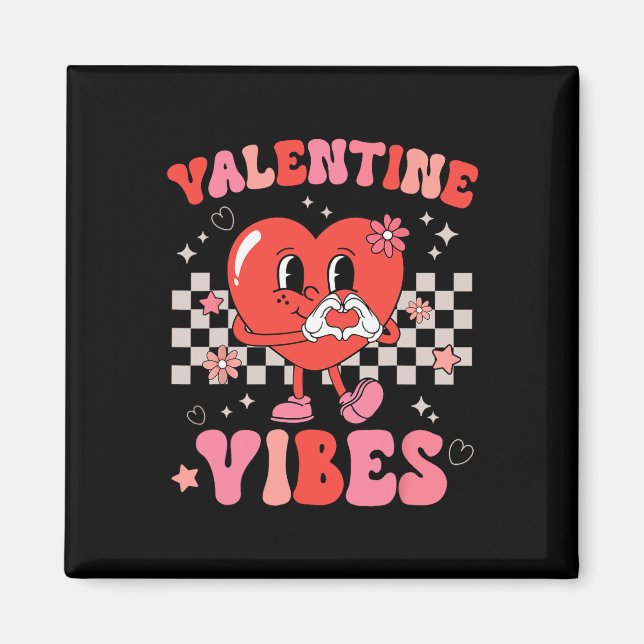Imán Groovy Valentine Vibes Día de San Valentín Chicas  (Frente)