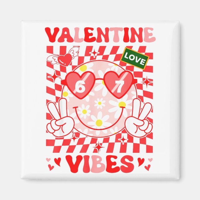Imán Groovy Valentine Vibes Happy Valentine's Day Girl  (Frente)